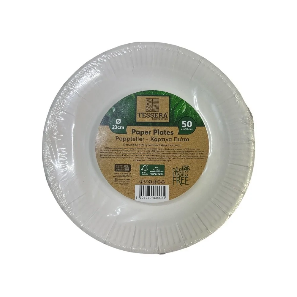 Χάρτινα πιάτα λευκά 23εκ/50τμχ