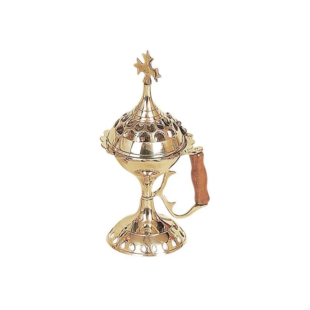 Σκαλιστό Μπρούτζινο Οικιακό Θυμιατό με Ξύλινη Λαβή – 16 cm