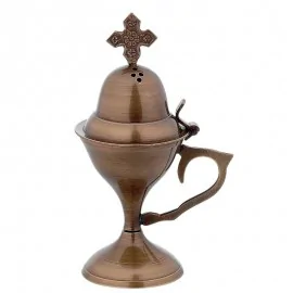 Λείο Μπρούτζινο Αντικέ Οικιακό Θυμιατό – 17 cm