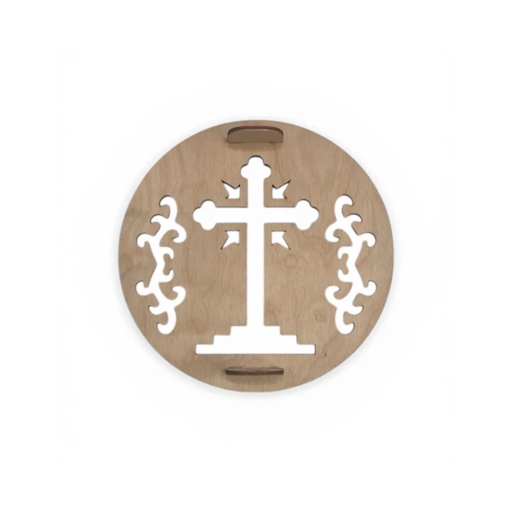 Ξύλινο Αποτύπωμα για Κόλλυβα Σταυρός με Λουλούδι (Μικρό)